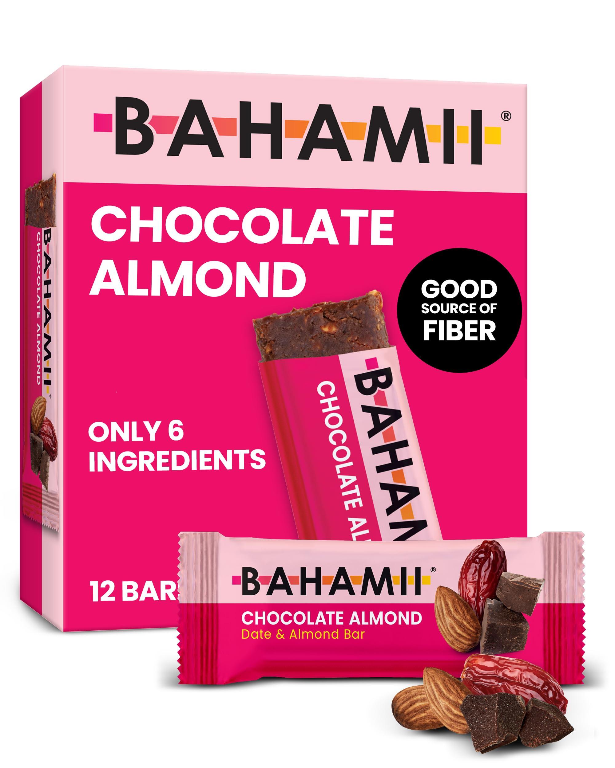 Bahamii Bahamii Nuts & Date Bars, Organic Healthy Snacks | 6-Pack | Gluten Free & 0g Added Sugar Low Calorie Snacks, No Preservatives, Plant Based, Kosher, Diabetic Snacks (12 Pack, Chocolate Almond (12 Pack))