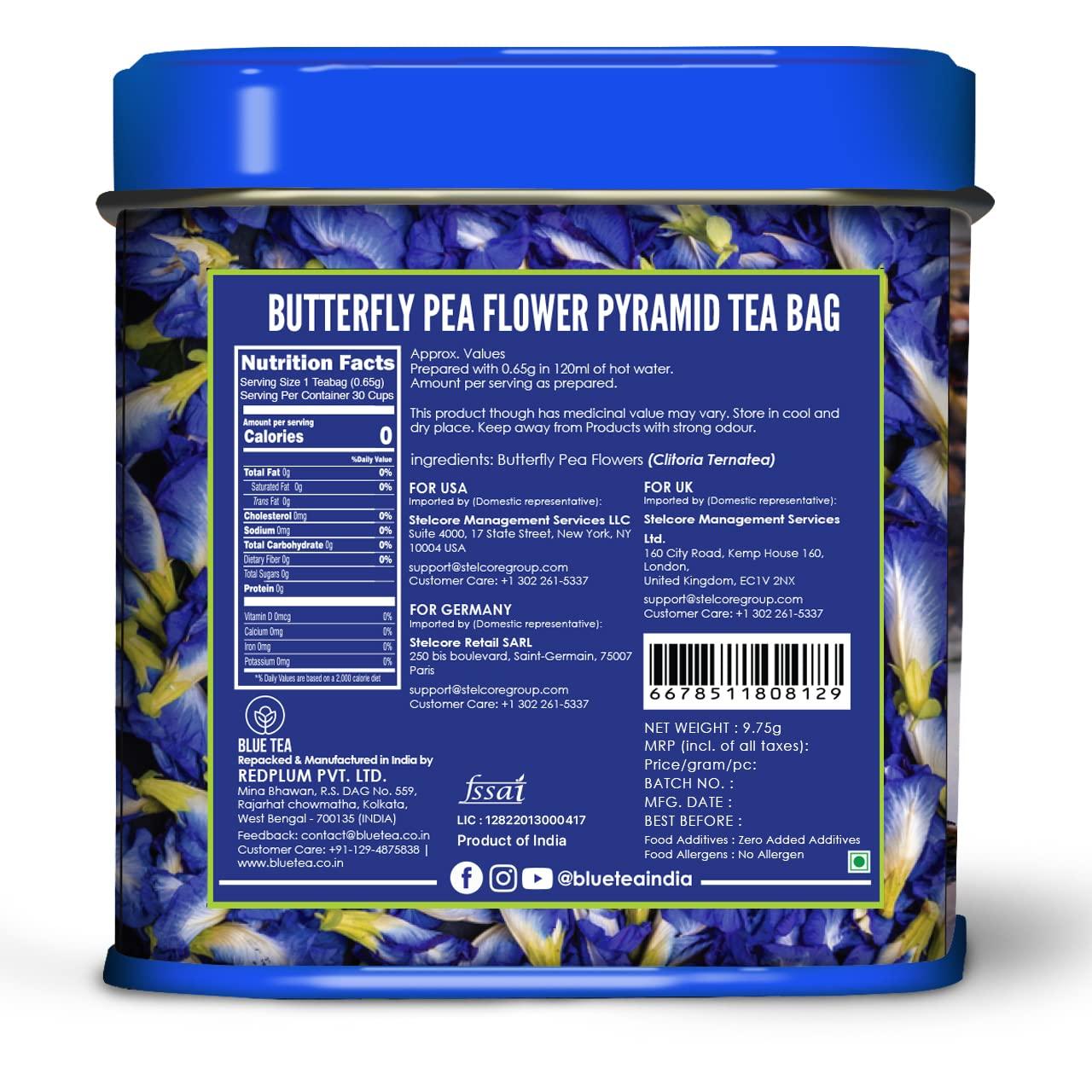 BLUE TEA BLUE TEA – Combo - Butterfly Pea Flower Tea (30 Tea Bags) + Butterfly Pea Flower Tea (15 Tea Bags) – Herbal Tea - Gluten Free – Eco-Conscious Packaging