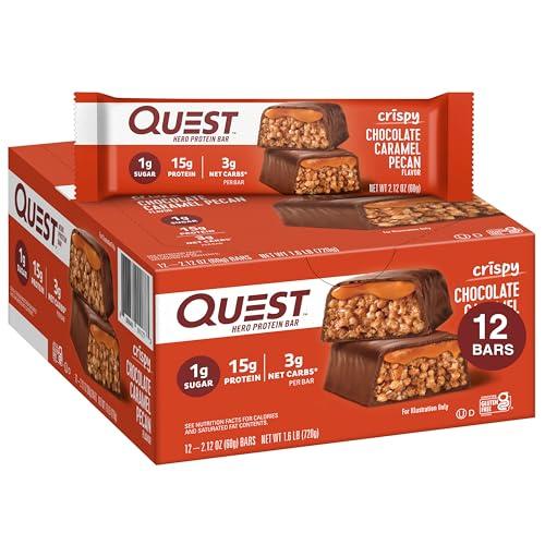 Quest Nutrition Quest Nutrition Crispy Chocolate Caramel Pecan Hero Protein Bar, 15g Protein, 1g Sugar, 3g Net Carb & Lemon Cake Protein Bars, High Protein, Low Carb, Gluten Free, 12 Count