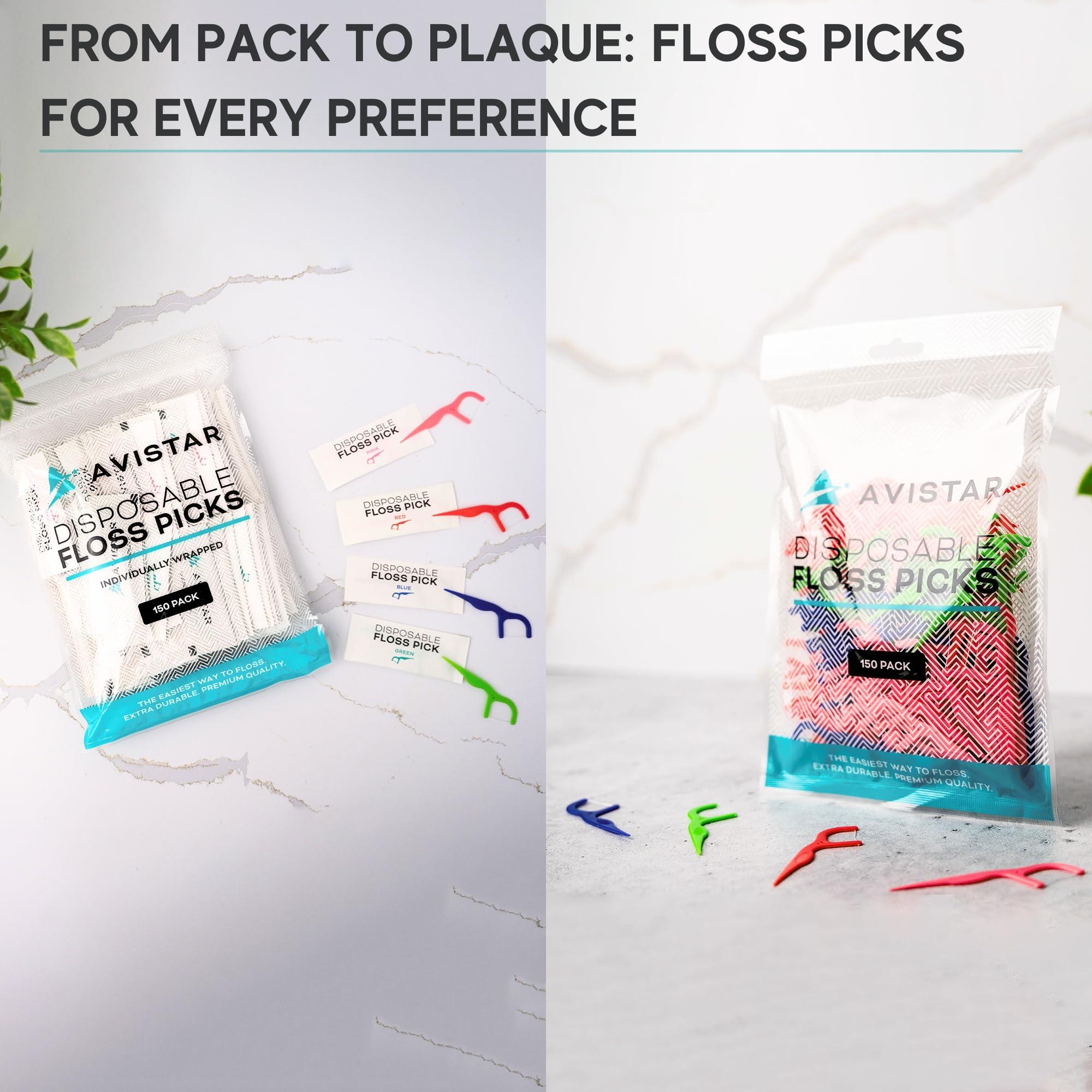 Avistar 150 Individually Wrapped Floss Picks - Pink Travel Floss Picks - Easy Grip Disposable Floss Picks - Dental Flossers for Teeth - Gently Removes Plaque & Food Particles Between Teeth