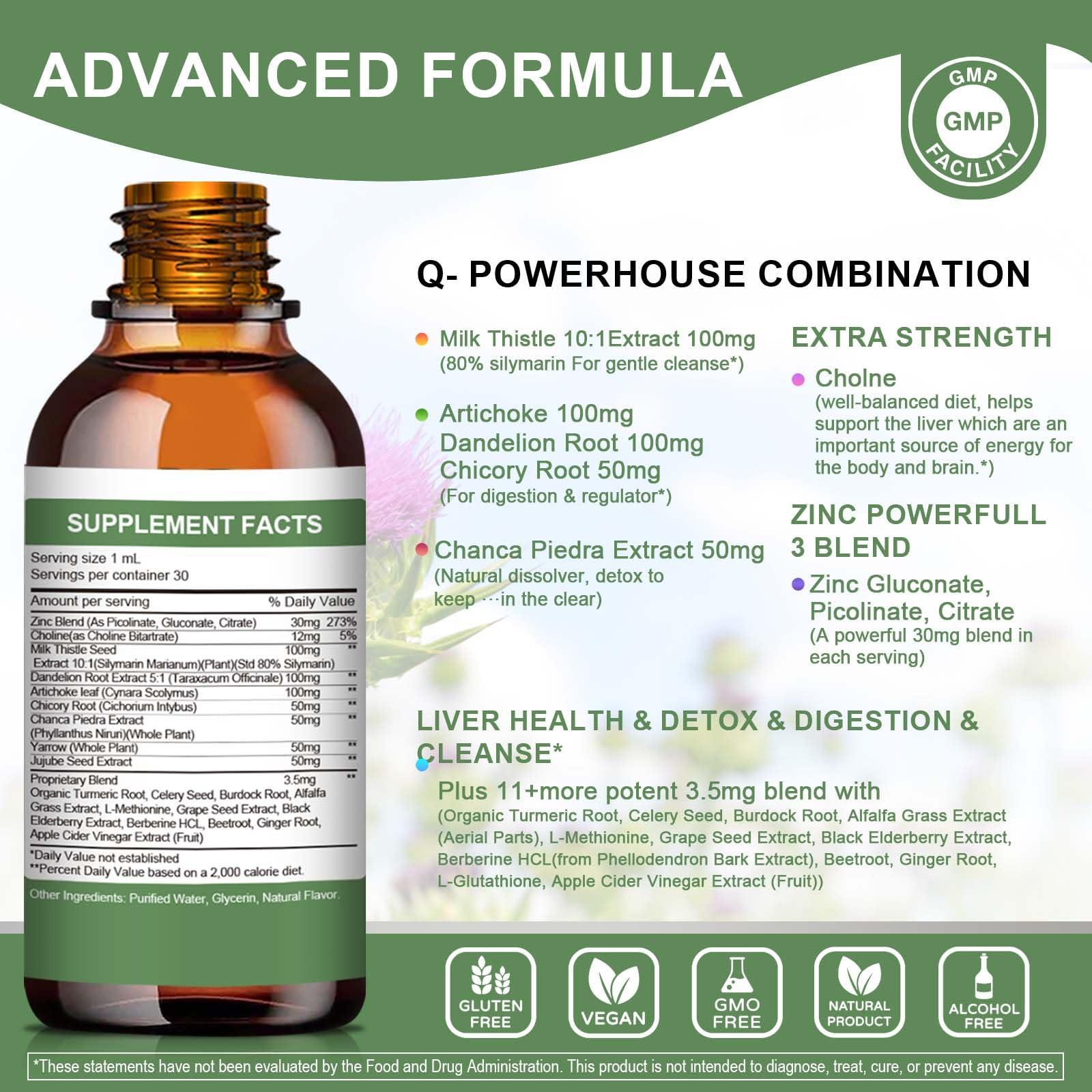 Mulittea (2 Pack) Liver Health Liquid Drops -Support Liver Cleanse Detox & Repair with Artichoke Milk Thistle Silymarin Extract, Dandelion,Turmeric, Berberine to Renew w/21 Potent Herb-Nutrients-