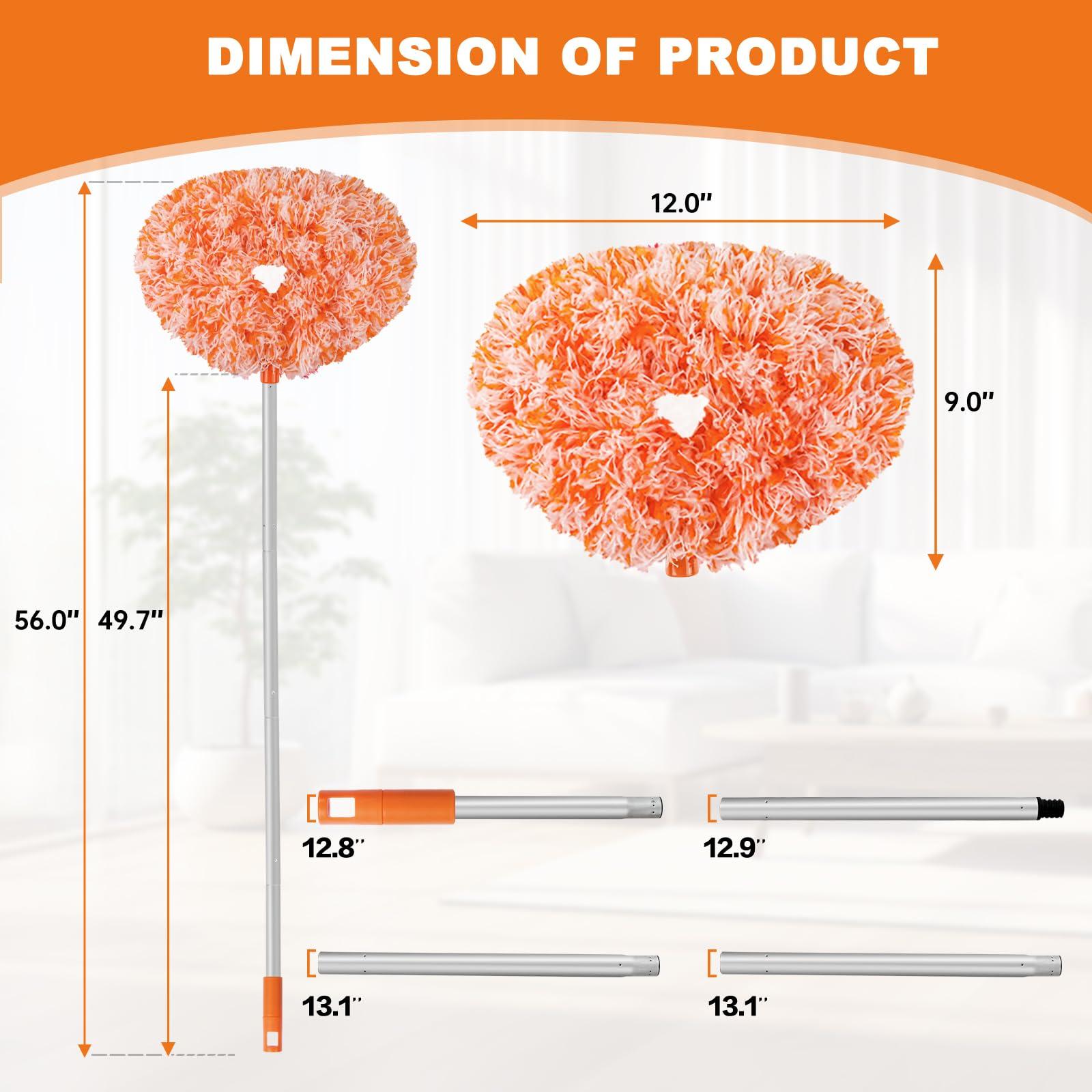 Heonay Ceiling Fan Cleaner Duster Reusable Microfiber Ceiling Fan Blade Cleaner Removable Duster with Extension Pole Adjusts 13 to 49.7 Inch for Cleaning Walls Furniture Door Window Top (Orange White)