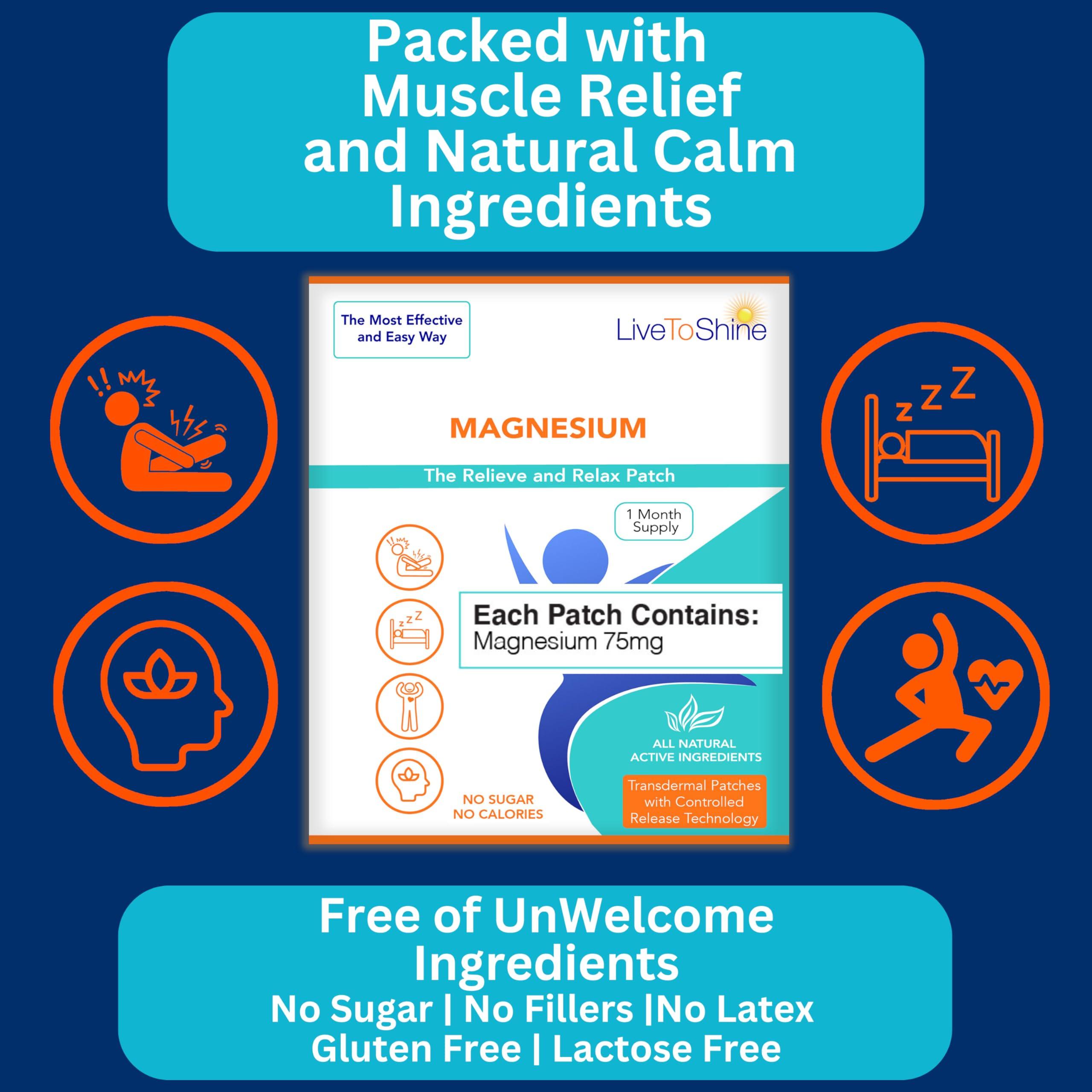 Live To Shine Magnesium Patches Transdermal - Muscle, Bone, Nerve Health Support - Calming - USA Made - 30 Patches - One Month Supply from Live To Shine