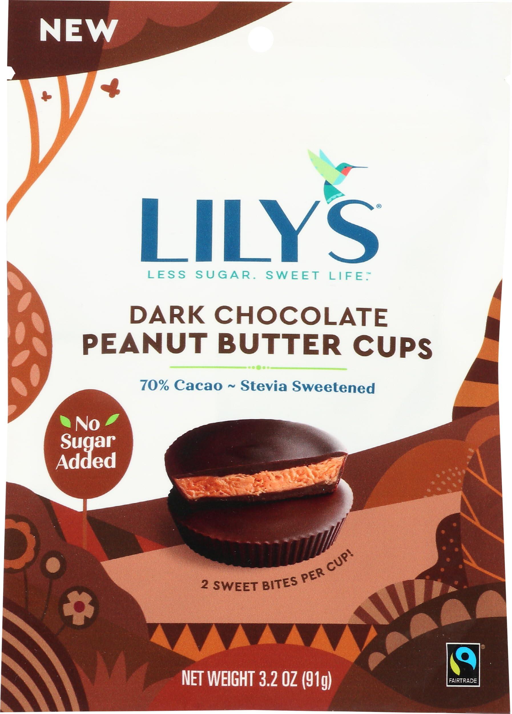 Lily's LILY\'S Dark Chocolate Style Peanut Butter Cups No Sugar Added, Sweets Bag, 3.2 oz