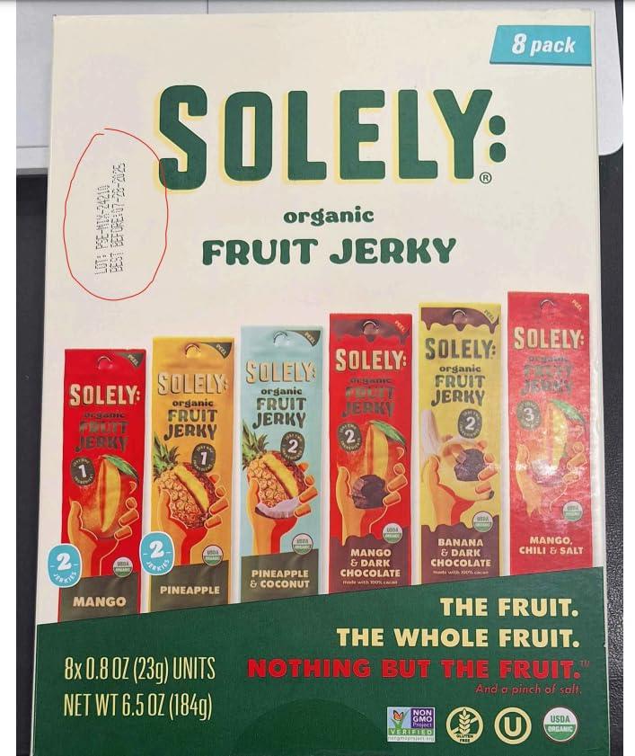SOLELY SOLELY - Organic Fruit Jerky Variety Pack - 8 Flavors, 8 Individually Wrapped Fruit Strips - Fruit Leather Made from Dried Fruit - Healthy Snacks for Adults & Kids - Non GMO, Vegan - 0.8oz (23g)