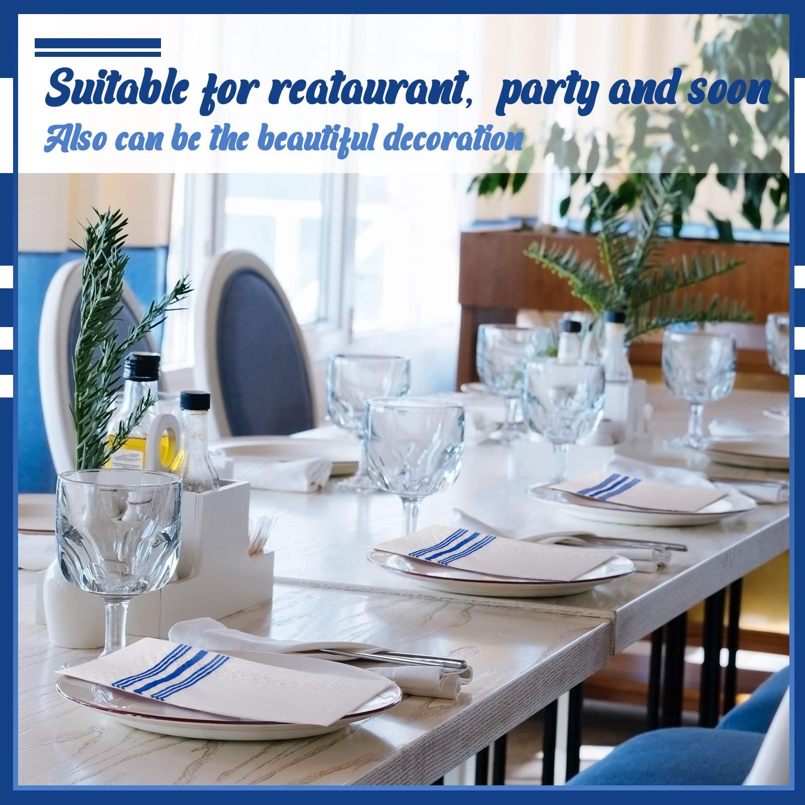 Jetec Jetec 200 Pack Guest Napkins Disposable Paper Hand Towels Bathroom Decorative Napkins Linen Feel Soft Absorbent Bulk Dinner Paper Towels for Kitchen Event Wedding Christmas Party(Blue Stripe)