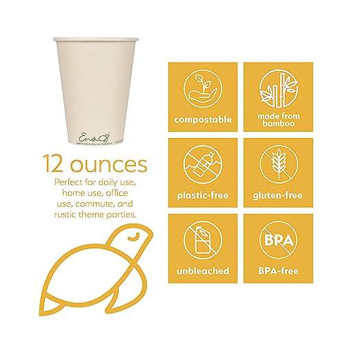 Earth's Natural Alternative 100% Compostable Disposable Coffee Cups [12oz 320 Pack] Paper Cups Made from Bamboo, Eco-Friendly, Biodegradable Premium Party Cups, Natural Unbleached by Earth's Natural Alternative