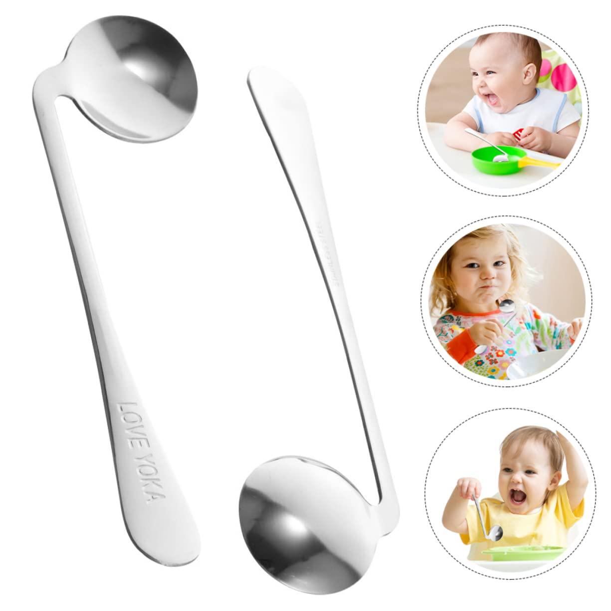 Anneome 2pcs Elderly Eating Spoon Angled Eating Spoons Swivel Spoon Adaptive Silverware Compact Elderly Utensils Right Handed Spoon to Rotate Household Products Stainless Steel Bendable