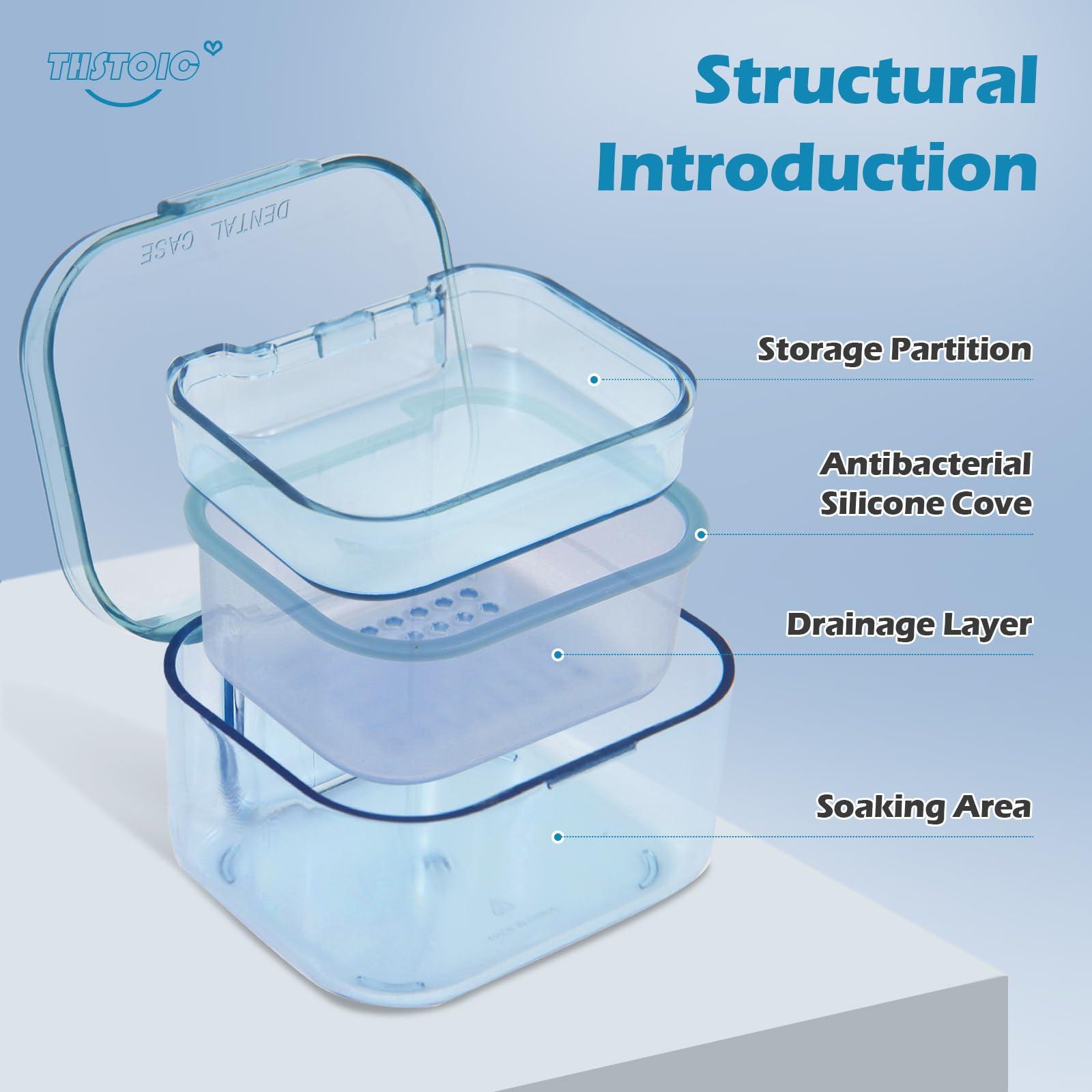 THSTOIC THSTOIC Denture Case & Cup - False Teeth Bath Holder, Travel Denture Cleaning Container for Soaking, Retainer, Partial, Mouth Guards (BLUE)