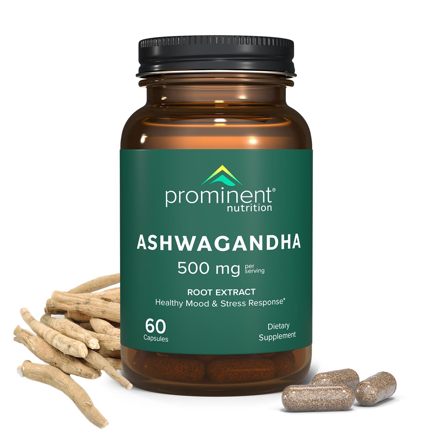 Prominent Nutrition Prominent Nutrition Ashwagandha Supplement, Clinically Researched Shagandha Root Extract for Healthy Mood and Stress Support, Standardized to 2.5% Withanolides, 500 mg, 60 Vegan Capsules