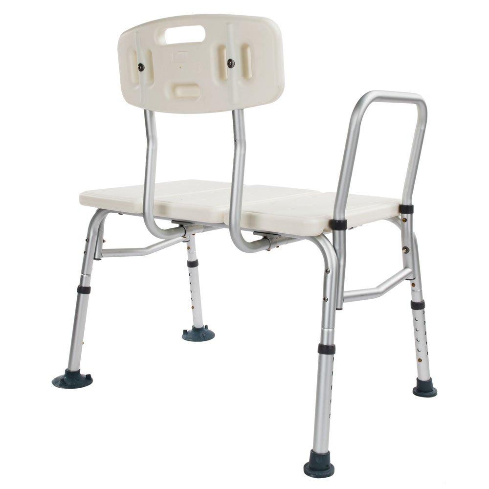 Azadx Azadx Bath Chair, Adjustable Handicap Shower Chair Seat Bench Transfer Bench with Arms and Backs, 3 Blow Molding Plates Aluminium Alloy for Seniors Elderly Baby Bathtub Lift Chair (White)