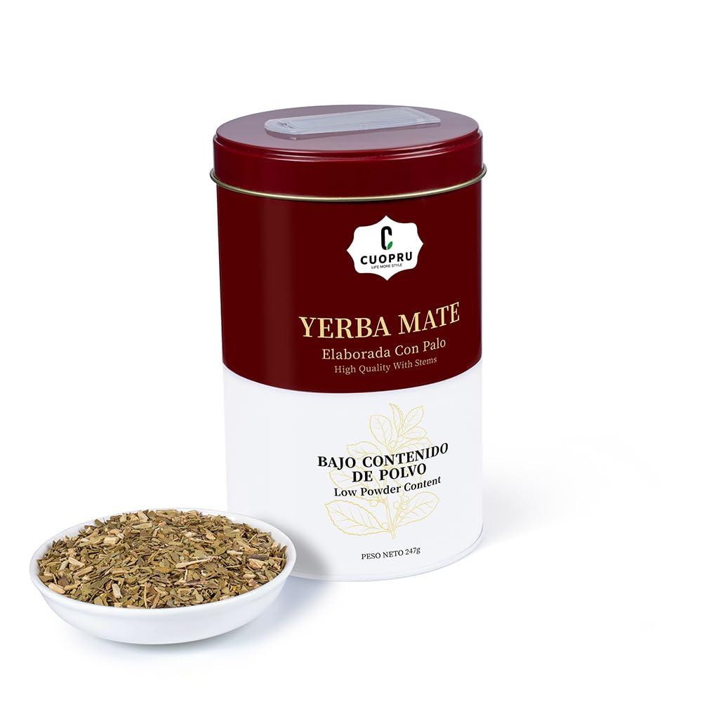 Cuopru Yerba Mate, CUOPRU Suave Argentinian Mate Tea, Low Tea Powder, Original Leaves with Stems, Include Portable Storage Tea Caddy(N.W.247g)