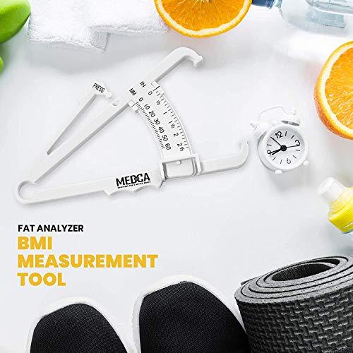 MEDca Skinfold Body Fat Caliper - Skin Fold Body Fat Analyzer and Handheld BMI Measurement Tool Skinfold Caliper Device Measures Body Fat for Men and Women by MEDca - (Pack of 2, White)