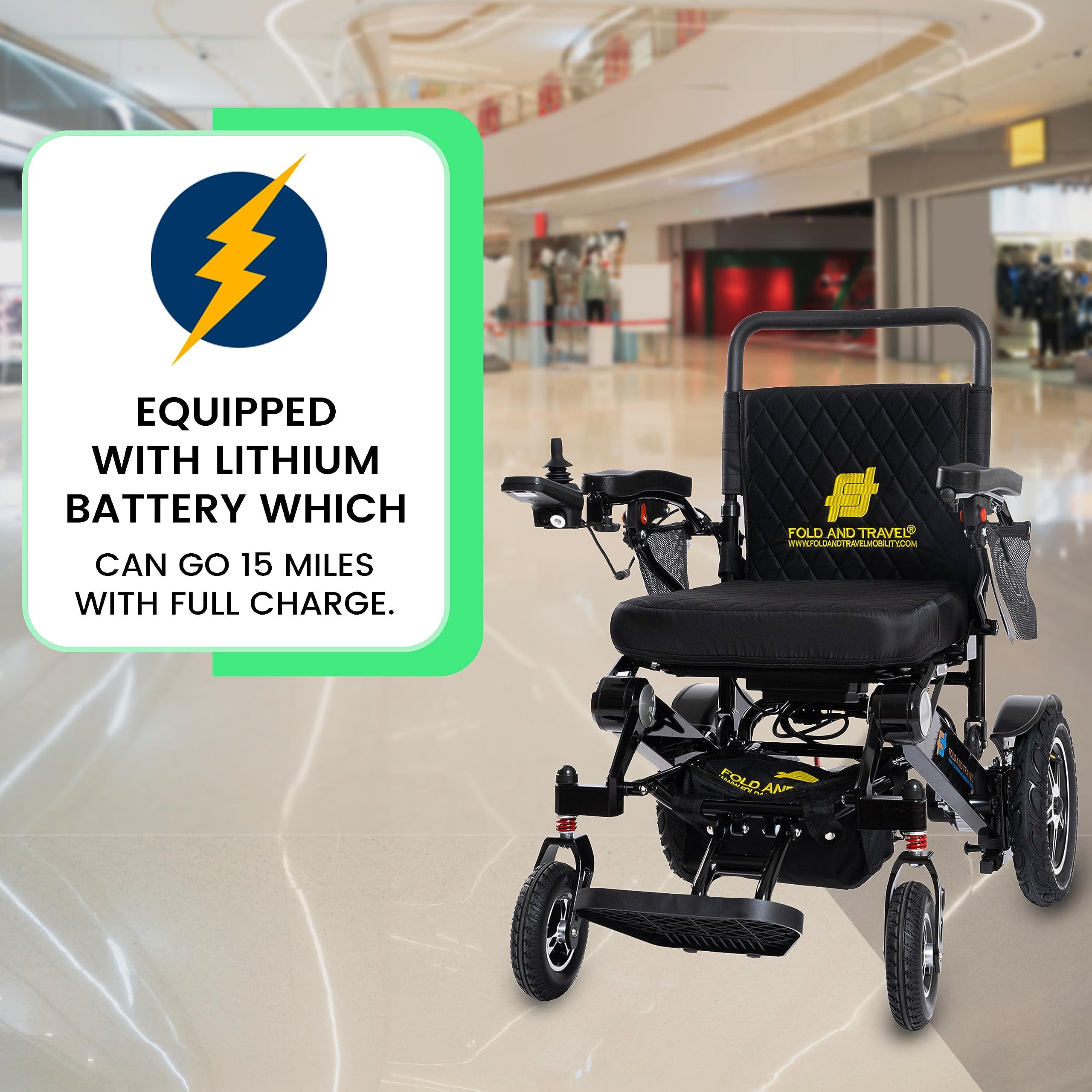 FOLD AND TRAVEL Fold And Travel Long Range Premium Lightweight Foldable Electric Wheelchair Powered Mobility Scooter Wheel chair (BROWN)