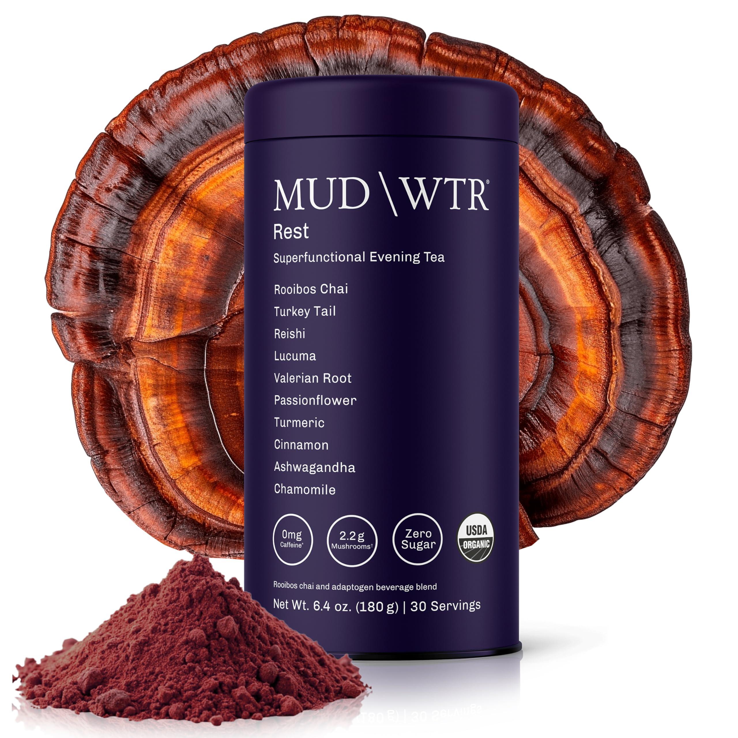 MUD\\WTR MUDWTR Rest (30 servings) - Organic Mushroom Evening Roobios Tea - Relaxation, Wind Down, Sleep Quality - Vegan, Gluten Free, Non-GMO, Whole30