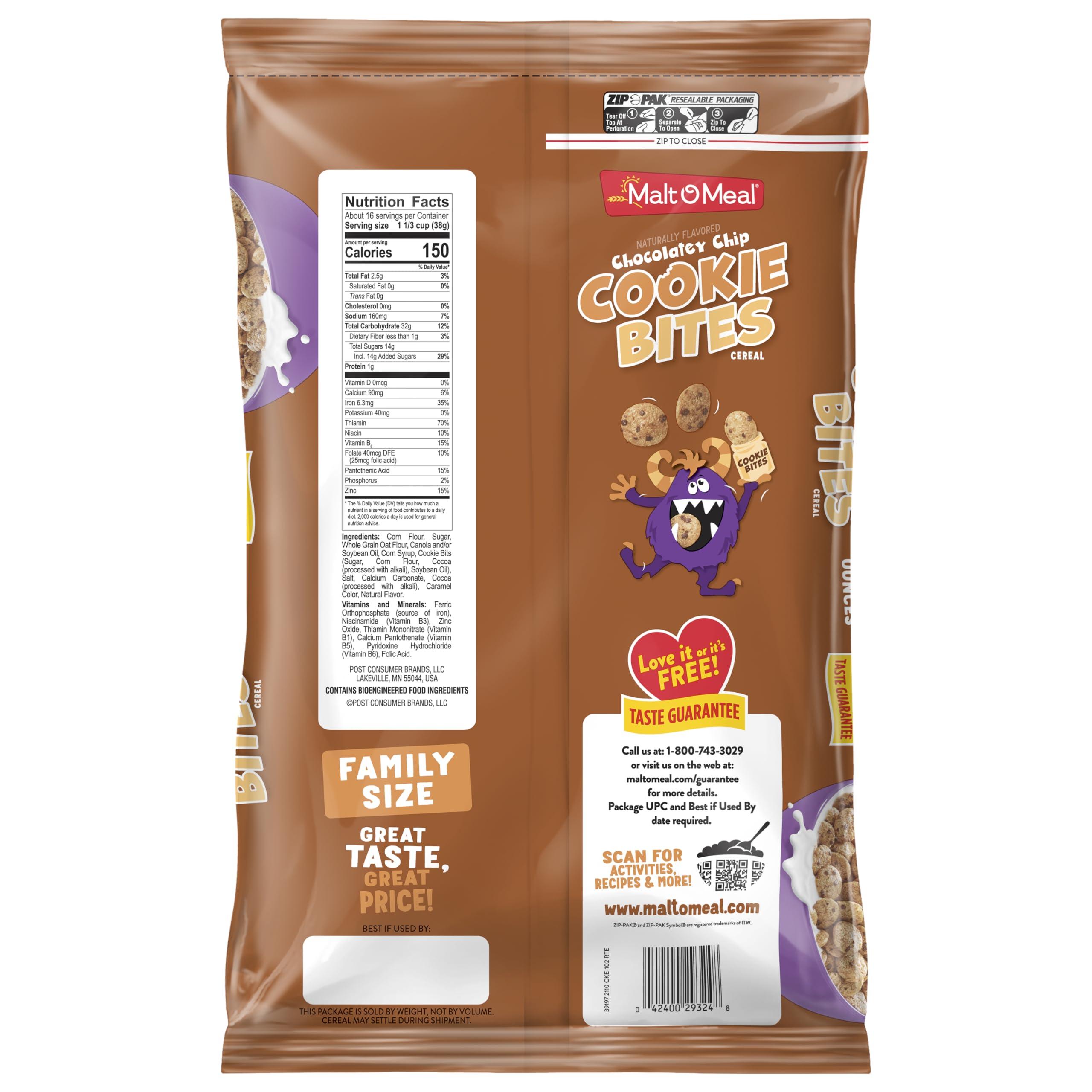 Malt-O-Meal Malt-O-Meal Chocolatey Chip Cookie Bites Kids Breakfast Cereal, Family Size Bulk Bagged Cereal, 21 Ounce - 1 count