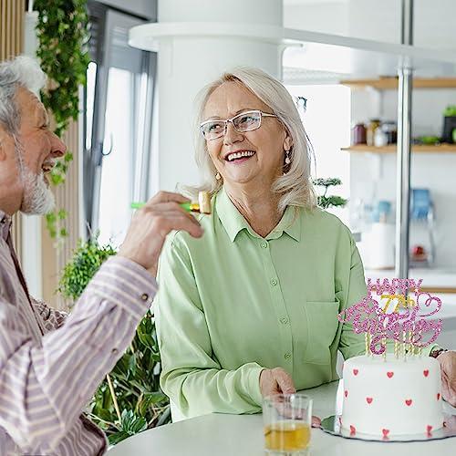 MINUET MINUTE Pink Glitter Happy 77th Birthday Cake Topper, Seventy Seven Years Old Birthday Party Cake Decor, Gold Number 77 Birthday Party Supplies Decorations for Man or Woman