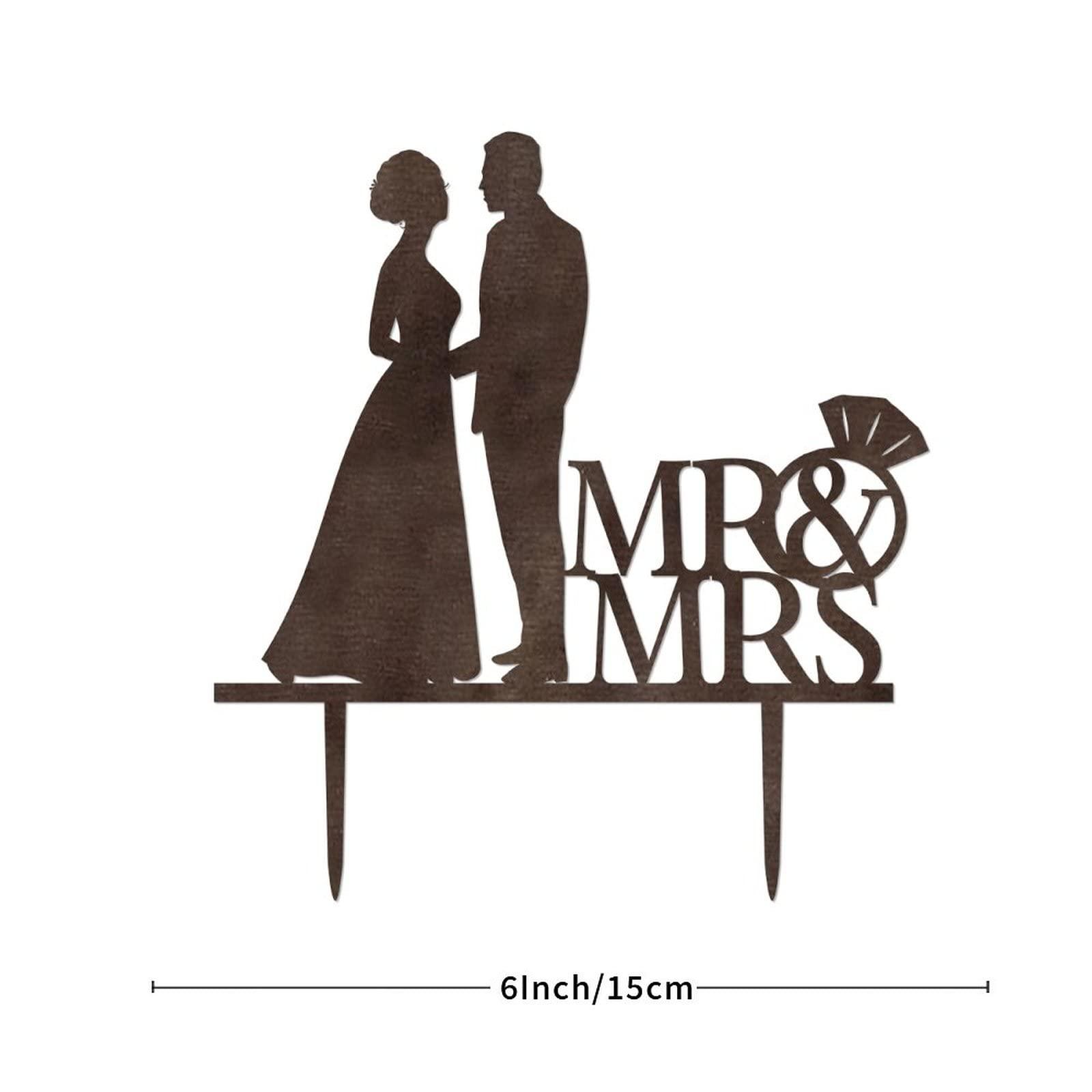 lutieger Funny Mr & Mrs Wedding Cake Toppers Silhouette Bride And Groom Cake Topper Personalized For Wedding Engagement Party Favors Bridal Shower Gifts Acrylic Black