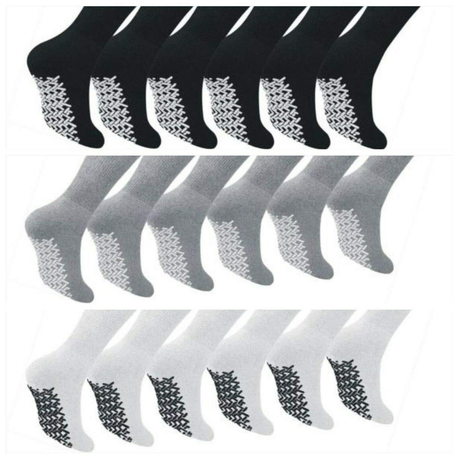 Diamond Star Diamond Star Anti Skid Socks Non Slip Non Binding With Grips Hospital Diabetic Crew Socks For Men Women 13-15 (12 Pack Grey, Big & Tall Men Shoe Size 9-14)
