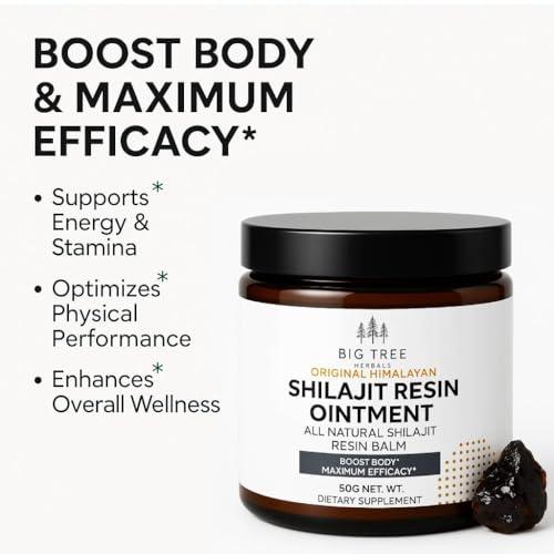 BIG TREE HERBALS BIG TREE HERBALS Original Shilajit Resin Ointment - High Potency Gold Grade Balm for Men & Women, Natural Energy & Wellness Boost, 50G Pure Shilajit Extract