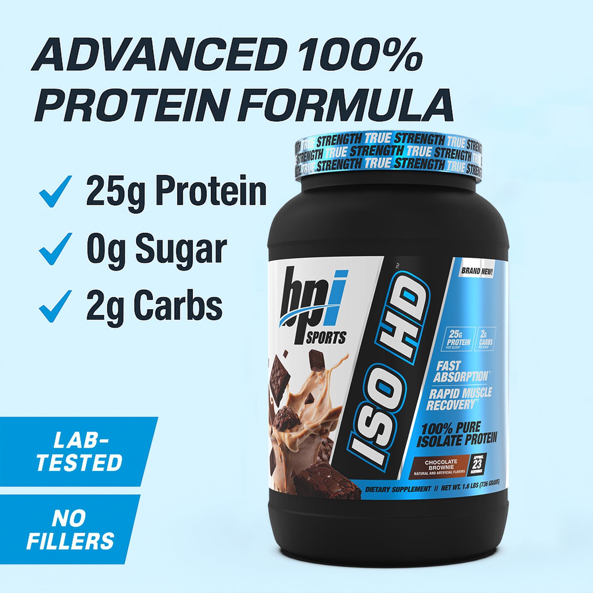 BPI Sports BPI Sports ISO HD Isolate Protein Powder  100% Whey Isolate, Protein Powder for Muscle Gain - Chocolate Brownie - 1.6 Lb - 23 Servings