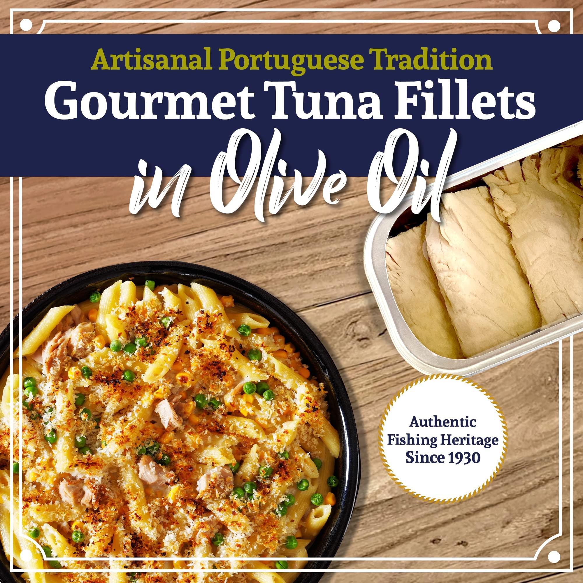 Santo Amaro Santo Amaro - Artisanal Wild Tuna Fillets in Virgin Olive Oil, Hand-Packed Canned Tuna from Portugal, Atlantic Natural Tuna, Pole & Line Skipjack Tuna Canned, Low Mercury, 22g Protein Keto, Pack of 3