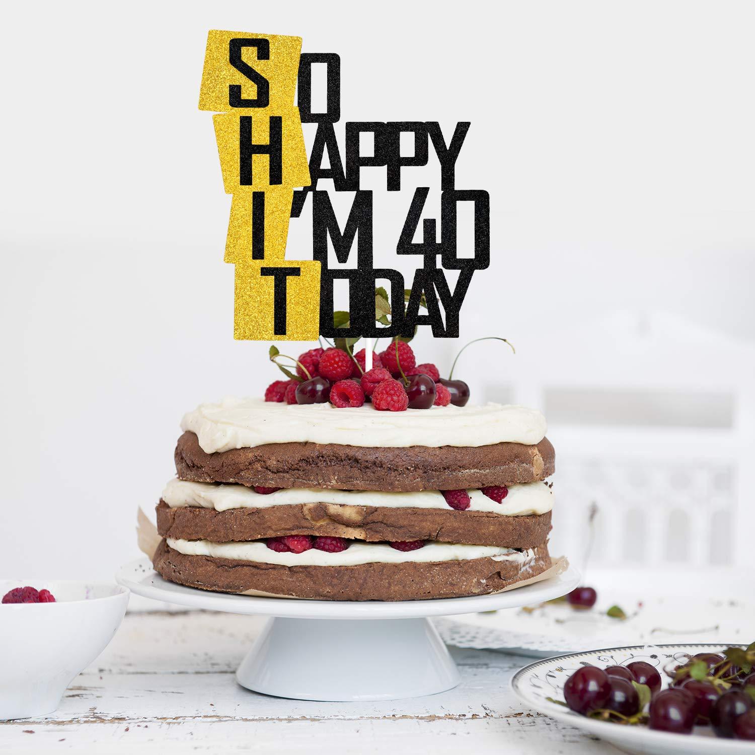 Caiwowo Funny So Happy I'm 40 Today Cake Topper - Glitter Fabulous Forty Years Birthday Cake Décor - Cheers To Dirty 40th Birthday Party Decoration