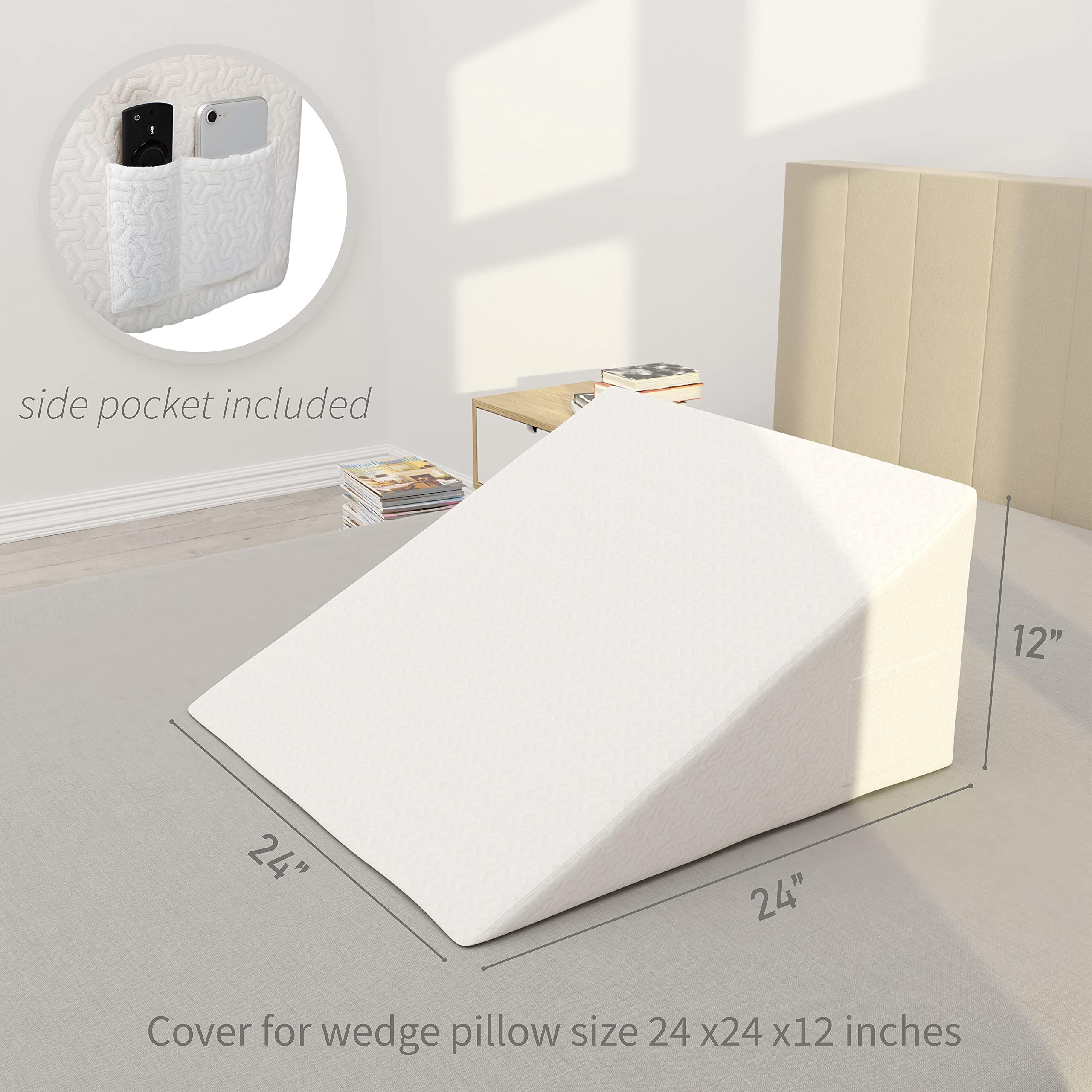 MEOVEN Wedge Pillow Cover for 24x24x12 Bed Wedge Pillow, Hypoallergenic, Replacement Wedge Pillow Case Cover with Zipper & Pockets