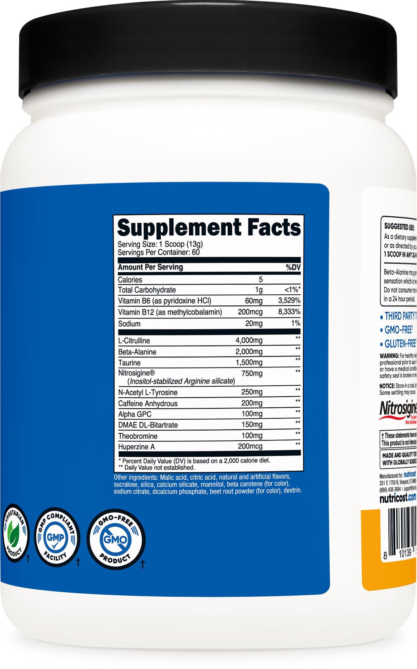 Nutricost Nutricost Pre-Workout Complex Powder (60 Servings, Peach Mango) - Pre-Workout Supplement with Beta-Alanine, Taurine & Amino Acids