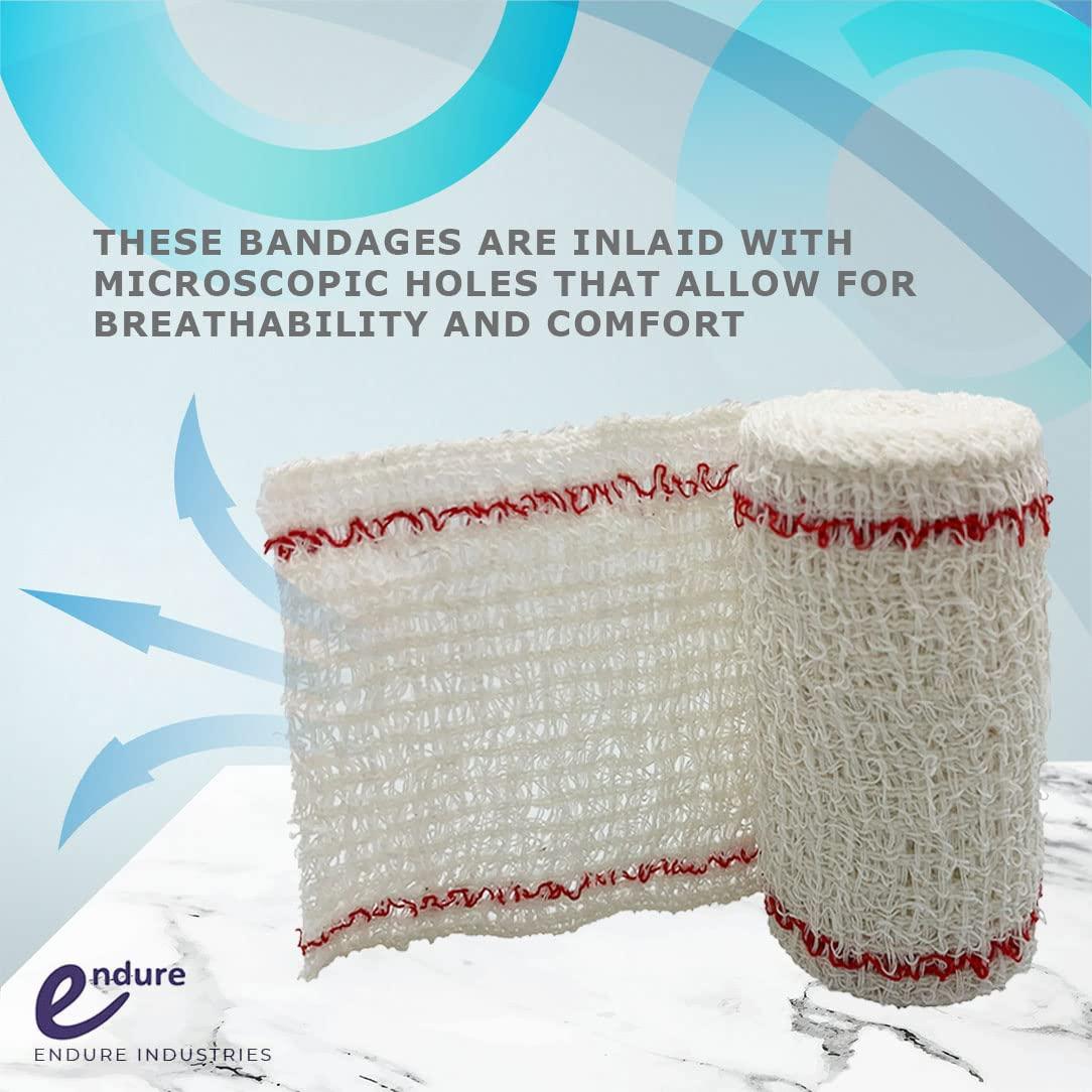 Endure Industries Endure Crepe Cotton Bandage, Elastic Bandage, Pack of 6, Durable Compression Stretched Bandage with Hook and Clips Closure (2 Inches Width x 5 Yards Length)