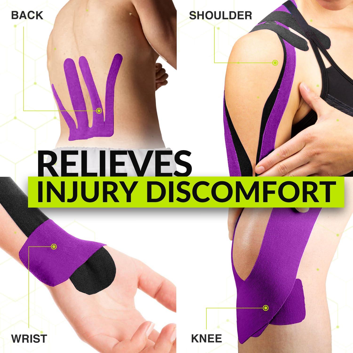 TapeGeeks TapeGeeks Kinesiology Tape Purple Tape - Hypoallergenic Sports Tape Athletic, Exercise Tape, Body Tape for Skin, Weight Lifting Tape, Wrist Pain Relief, Running Tape, Gym Tape, Volleyball Tape