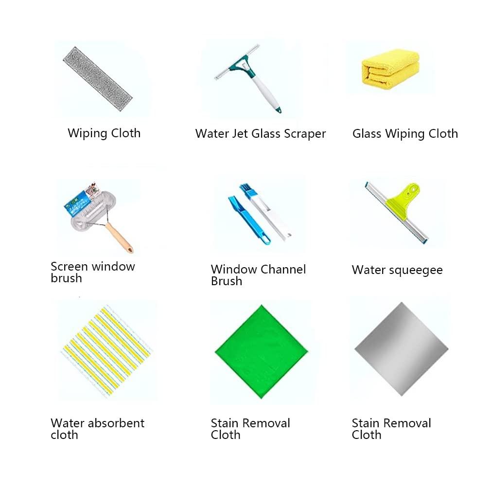 WWBDZSW Window Cleaner Tool Kit with Telescopic U Shaped Pole,Squeegee for Window Washing,Rotatable Cleaning Head and Floating Mechanism,Clean without Leaving Dead Ends-green||Floating 3 cloth