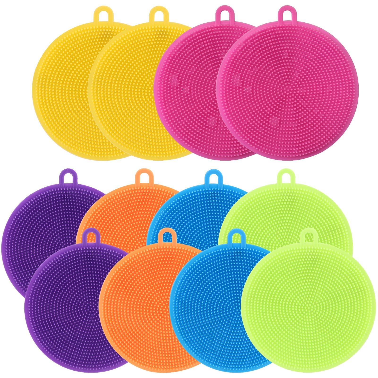 MISSJOJIAY Silicone Dish Scrubber, 12 Pack Silicone Sponge Dish Brush Food Grade BPA Free Reusable Rubber Sponges Dishwasher Safe and Dry Fast for Kitchen Dish Dishes Fruits Vegetables Washing and Cleaning
