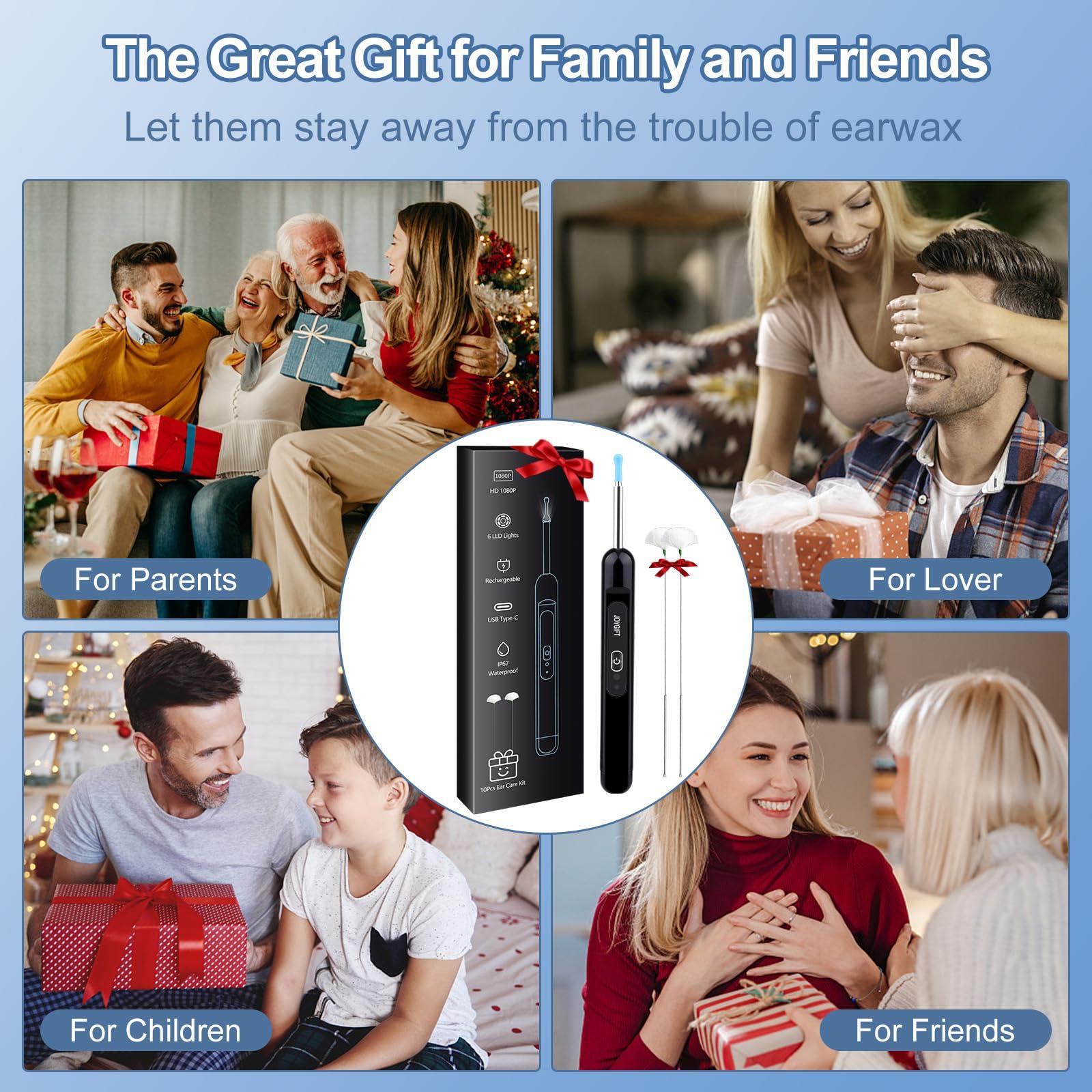 Healthappy Ear Wax Removal, Ear Cleaner with 1080P HD Camera, with 6 LED Lights/IP67 Waterproof Lens/8 Traditional Tools Ear Wax Removal Kit, Rechargeable Ear Cleaning kit for iOS, Android, Tablet (Black)