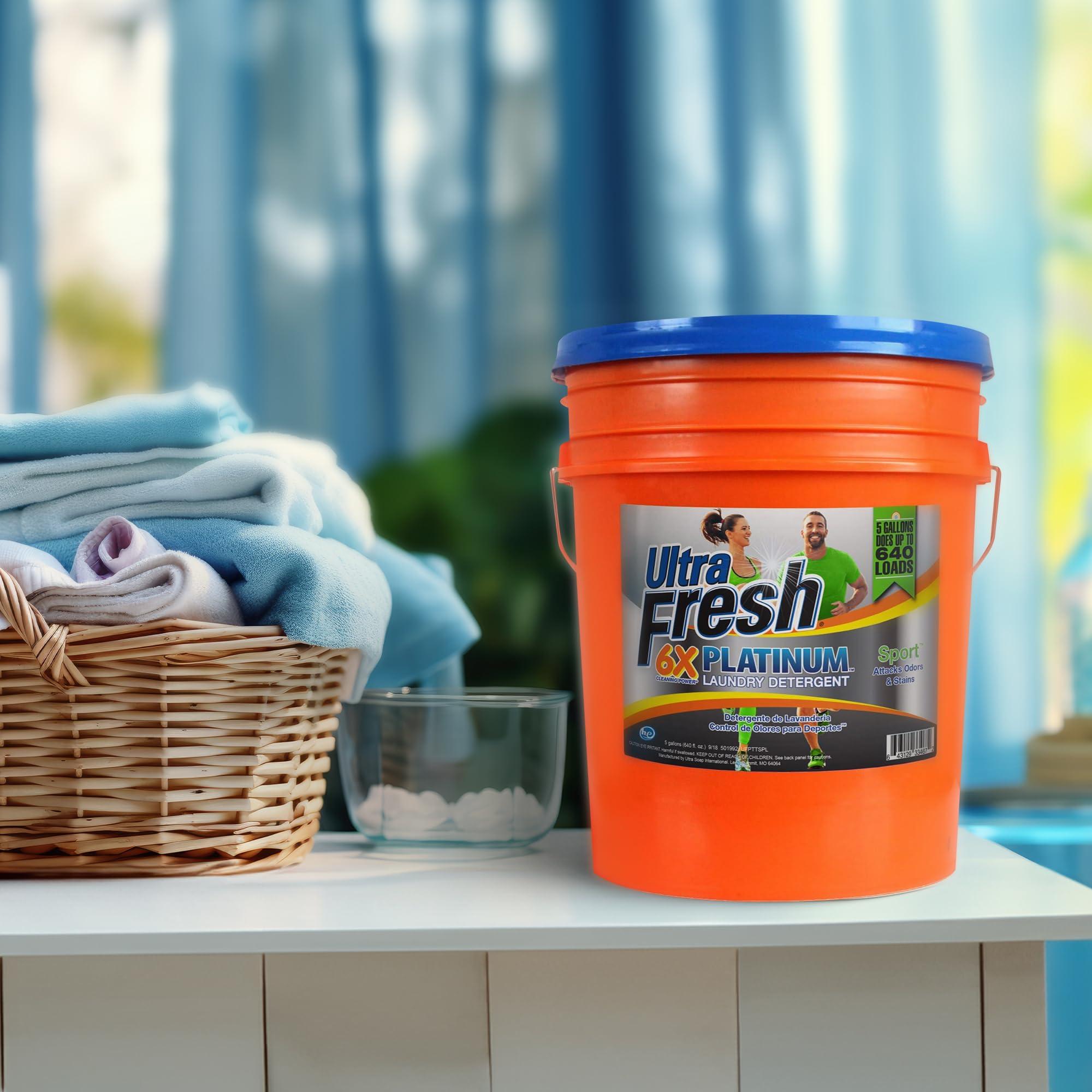 Ultra Fresh Ultra Fresh Platinum Sport 5 Gallon 6x Laundry Detergent Suitable for All Machine Type and Up to 640 Laundry Loads with Pump (3 Pack)