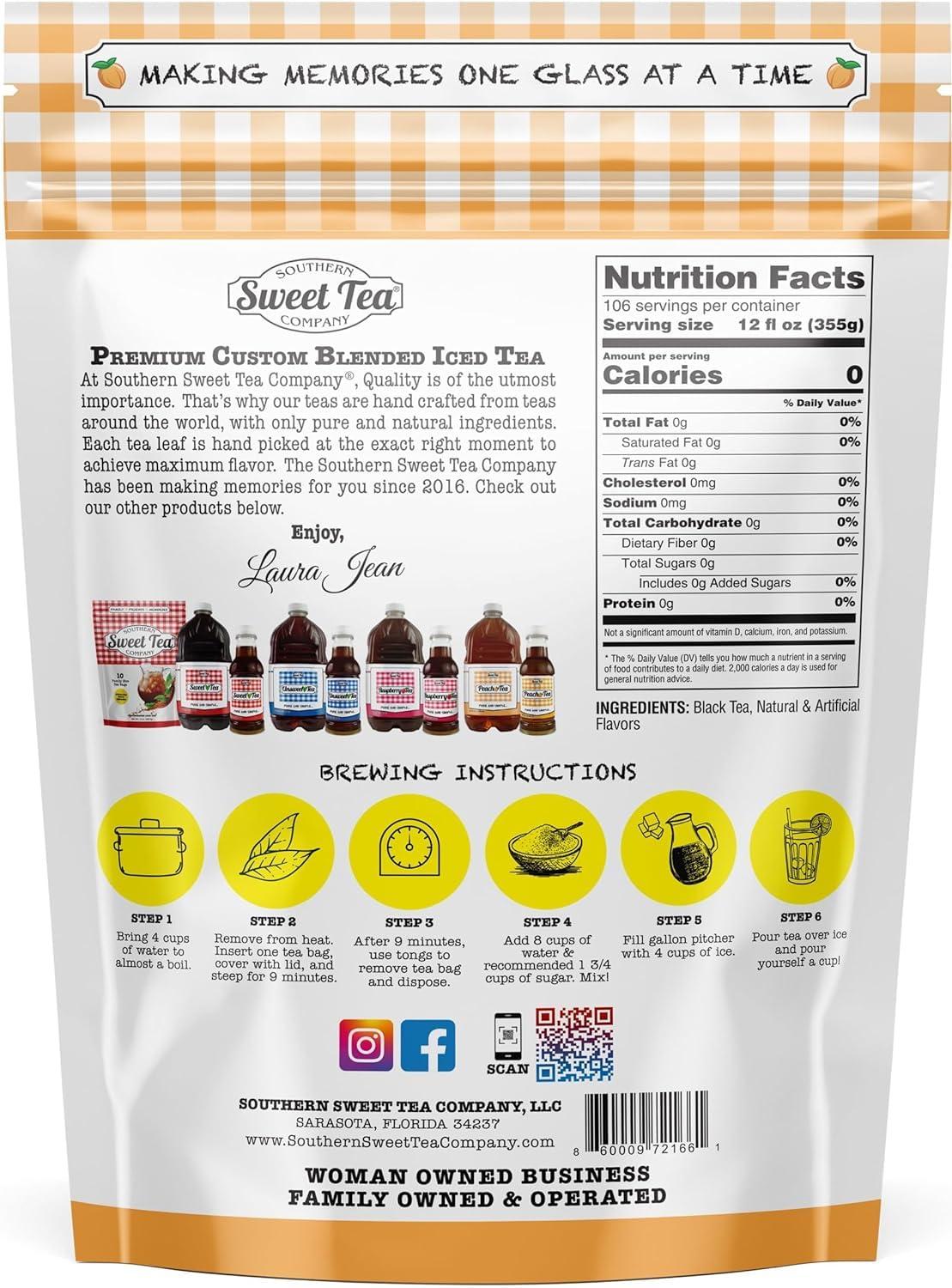 SOUTHERN SWEET TEA COMPANY Iced Tea Bags Georgia Peach One Gallon Size,10 Gallon Per Pack, Unsweetened Caffeinated Quick Brew Real Southern Ice Tea by Southern Sweet Tea Company