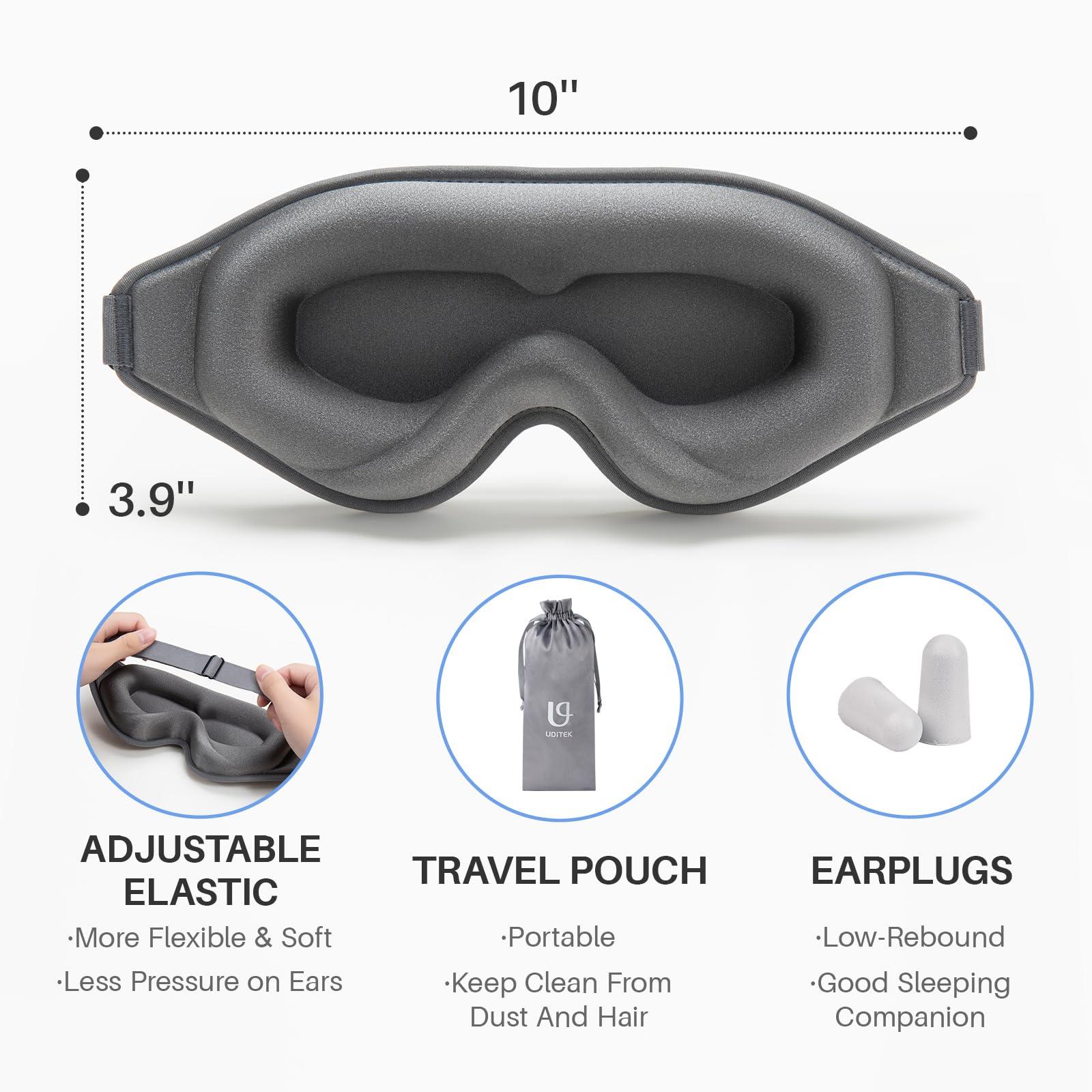 Uditek Uditek Sleep Mask, 3D Contoured Deep Pocket Eye Mask for Sleeping, Light Blocking Sleep Masks for Women Men, Zero Pressure Eye Covers for Sleeping Travel Night Shift, with Adjustable Strap