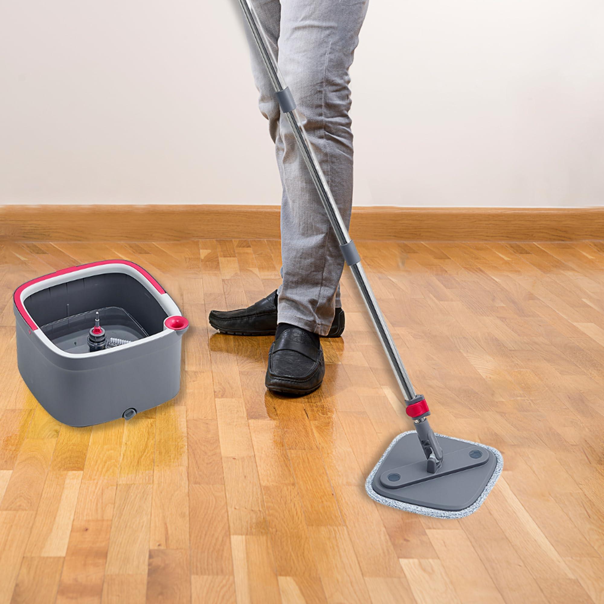 True & Tidy Heavy Duty Square Spin Mop for Floor Cleaning, Separate Compartment for Clean and Dirty Water, Use Any Cleaning Solution, Self Cleaning, Machine Washable Mop Pads