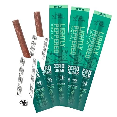 The New Primal The New Primal Lightly Peppered Turkey Sticks, Keto & Gluten Free Healthy Snacks for Adults, Sugar Free Low Carb High Protein Snack, Paleo Whole30 Jerky Meat Stick, 7g Protein, 45 Calories, 5 Pack