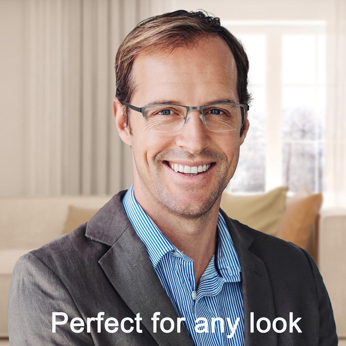 EYECEDAR EYECEDAR 5-Pack Reading Glasses Men Blue Light Blocking Eyeglasses Metal Gunmetal Half Frame Spring Hinges Readers for Men 2.00