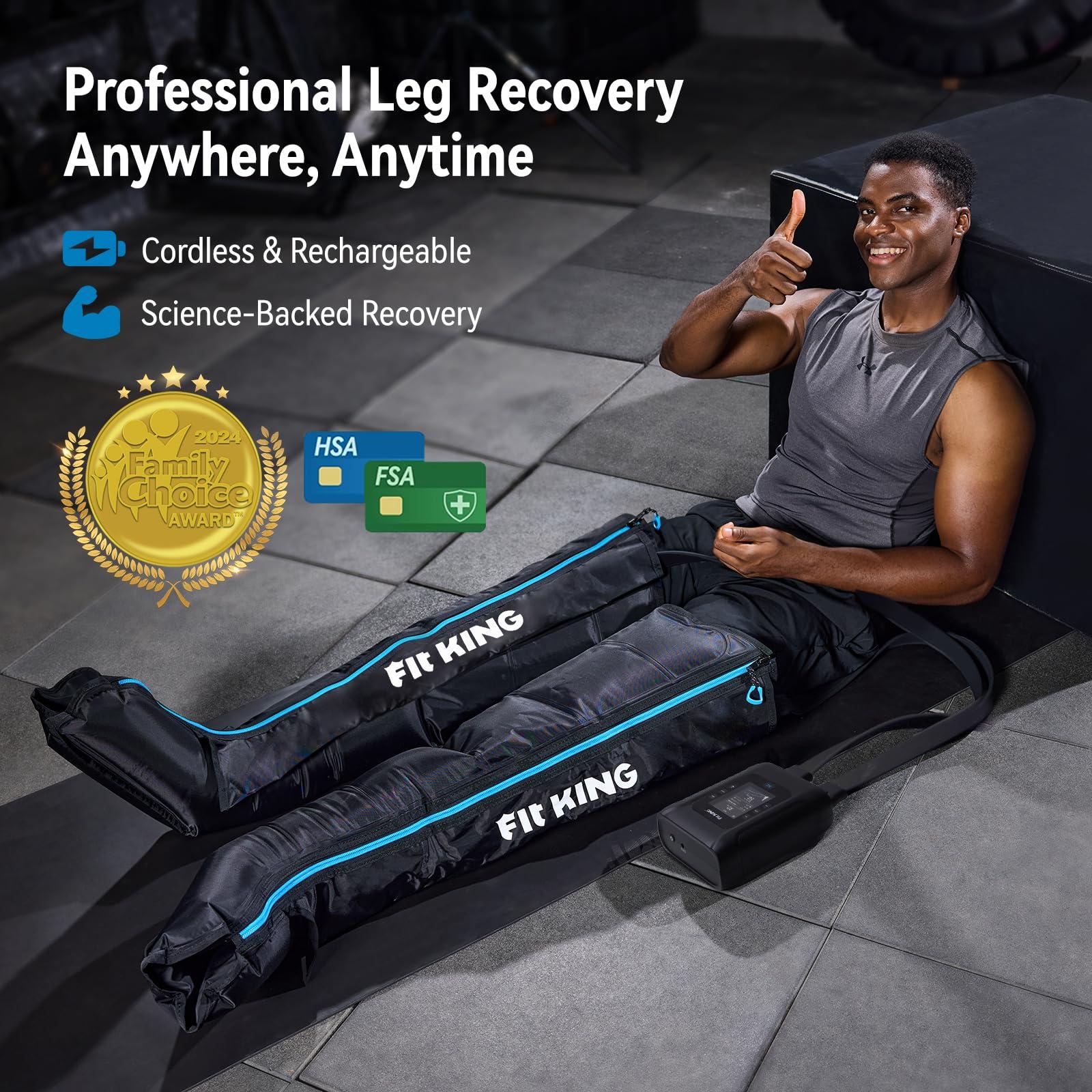 FIT KING FIT KING Professional Air Compression Leg Recovery System, Cordless Rechargeable Leg Compression Massager Recovery Boots, Fast Recovery & Improved Circulation for Athletes, FSA HSA Approved (Medium)
