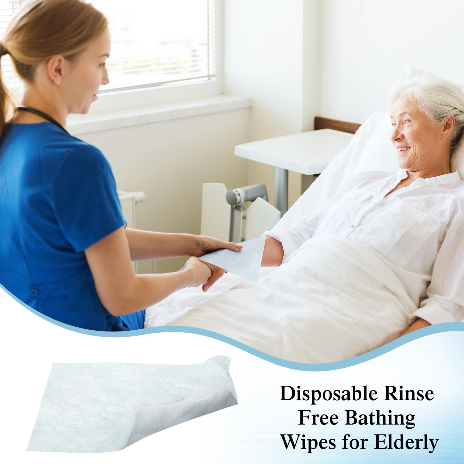 VitalCozy VitalCozy 100 Pcs Rinse Free Bathing Wipes Bulk Sponges Bath Wipes All in 1 Shower Wipes Rinse Free Bath Sponges Wash Cloths for Campers, Hikers, Adults, Elderly