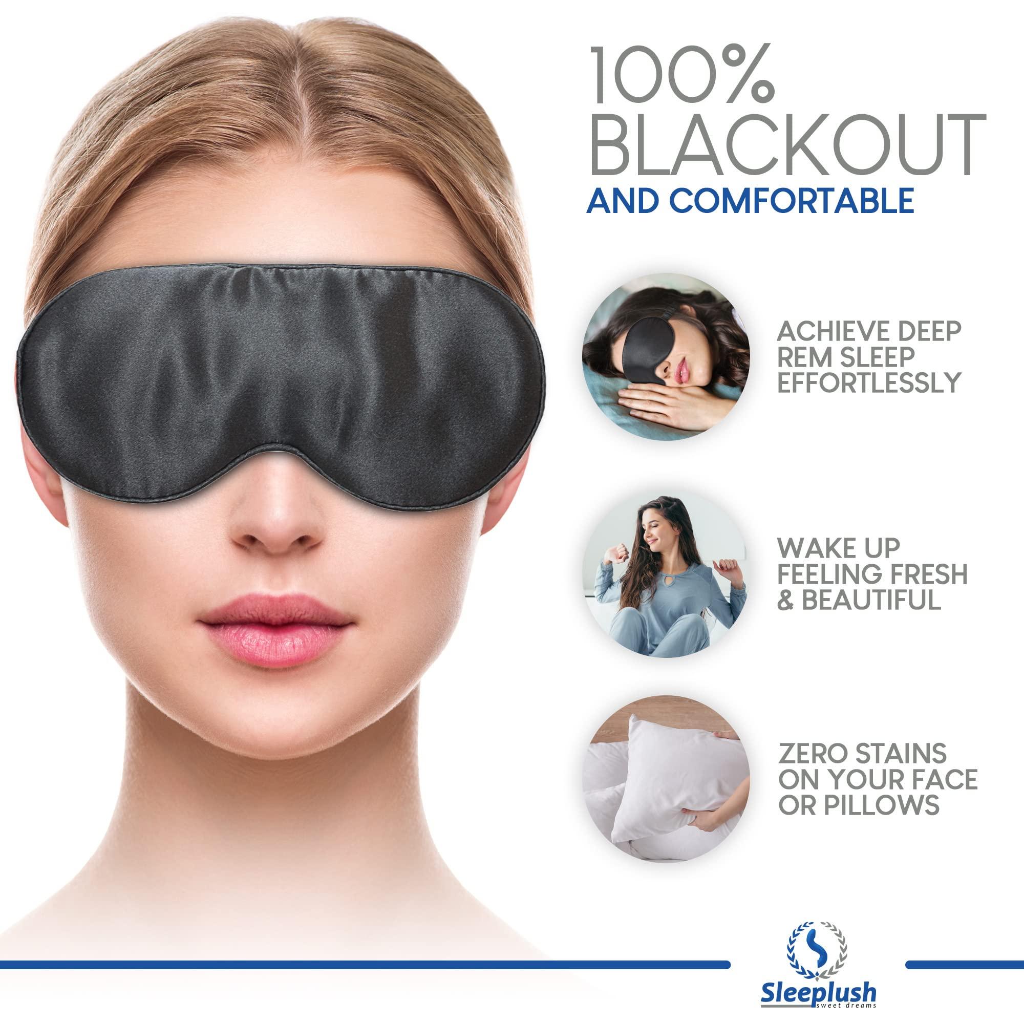 S SLEEPLUSH SWEET DREAMS Sleeplush Silk Sleep Mask – Sleep Mask with Silk Covered Straps – Sleep Masks for Women and Men - Eye Mask for Sleeping Comes with Ear Plugs and Pocket Bag - Weighted Sleep Mask - Black Pack of 2
