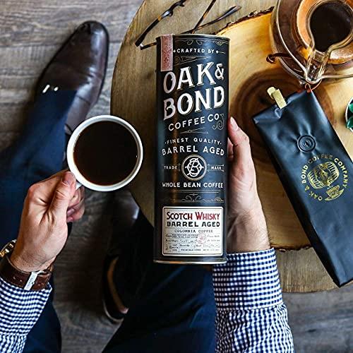 Oak & Bond Coffee Co. Scotch Whisky Barrel Aged Coffee, Colombia Single Origin Washed Whole Coffee Bean, Medium Roast w/ Flavor Notes of Milk Chocolate, Raspberry, Honey, Silky Scotch by Oak & Bond Coffee Co. – 10oz.