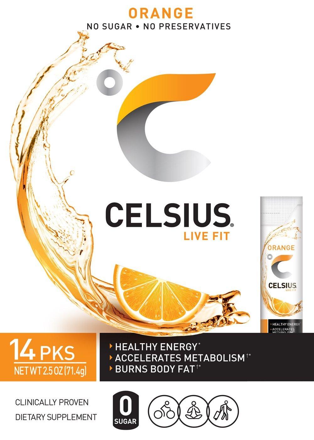 CELSIUS CELSIUS Orange On-the-Go Powder Stick Packs, Pack of 14
