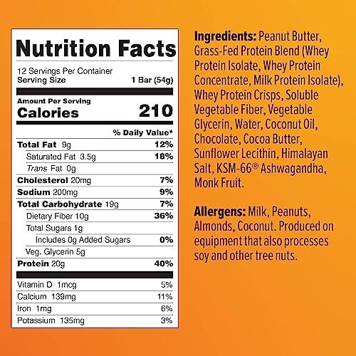 Atlas Protein Bar Atlas Protein Bar, 20g Protein, 1g Sugar, Clean Ingredients, Gluten Free, Peanut Butter Chocolate Chip (12 Count, Pack of 3)