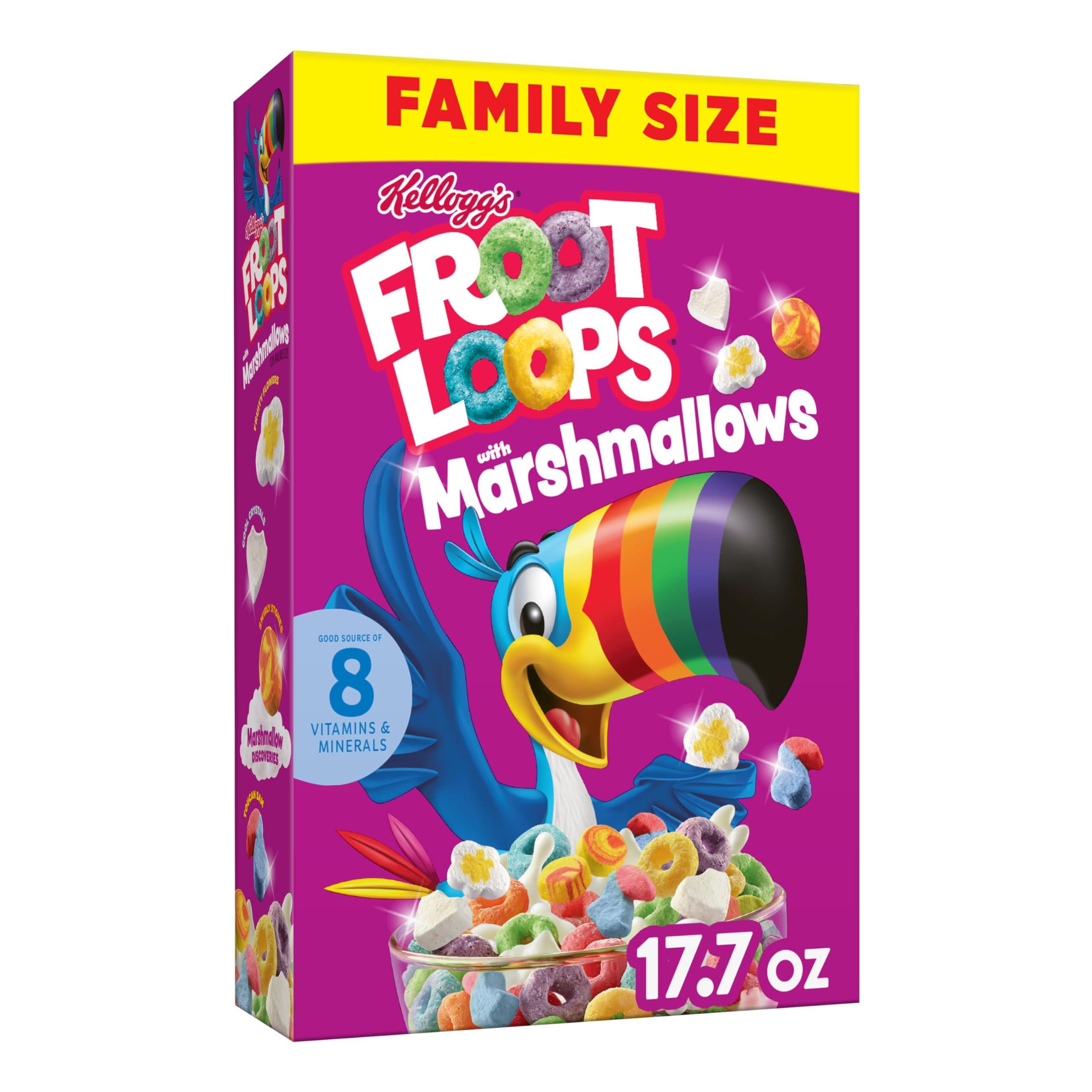 Froot Loops Froot Loops Breakfast Cereal with Marshmallows, Fruit Flavored, Breakfast Snacks, Family Size, Original with Marshmallows, 17.7oz Box