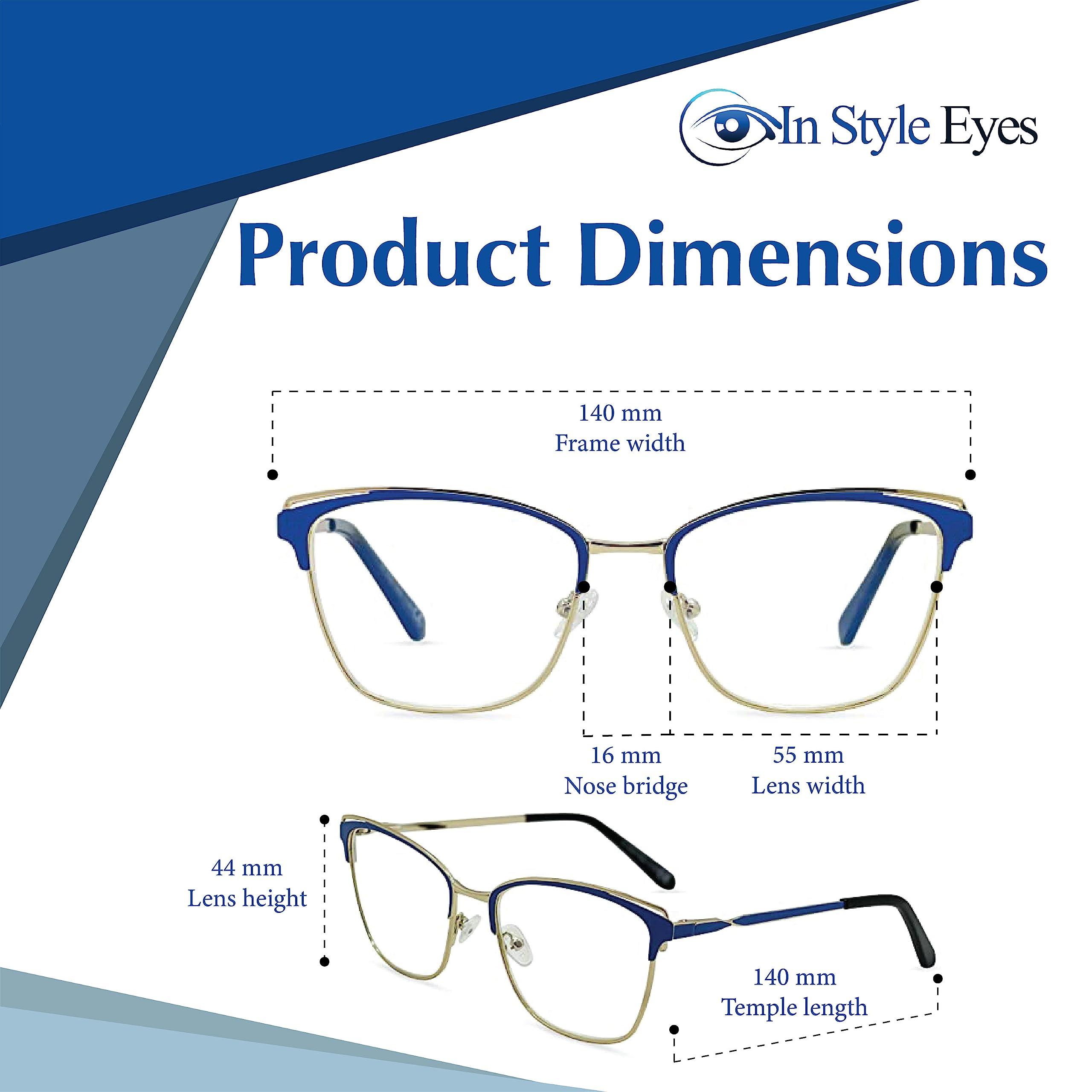 In Style Eyes In Style Eyes Blue Light Blocking Computer Reading Glasses - Classic Browline Frame Reader Glasses with Aspheric Lens - Blue - 1.0x