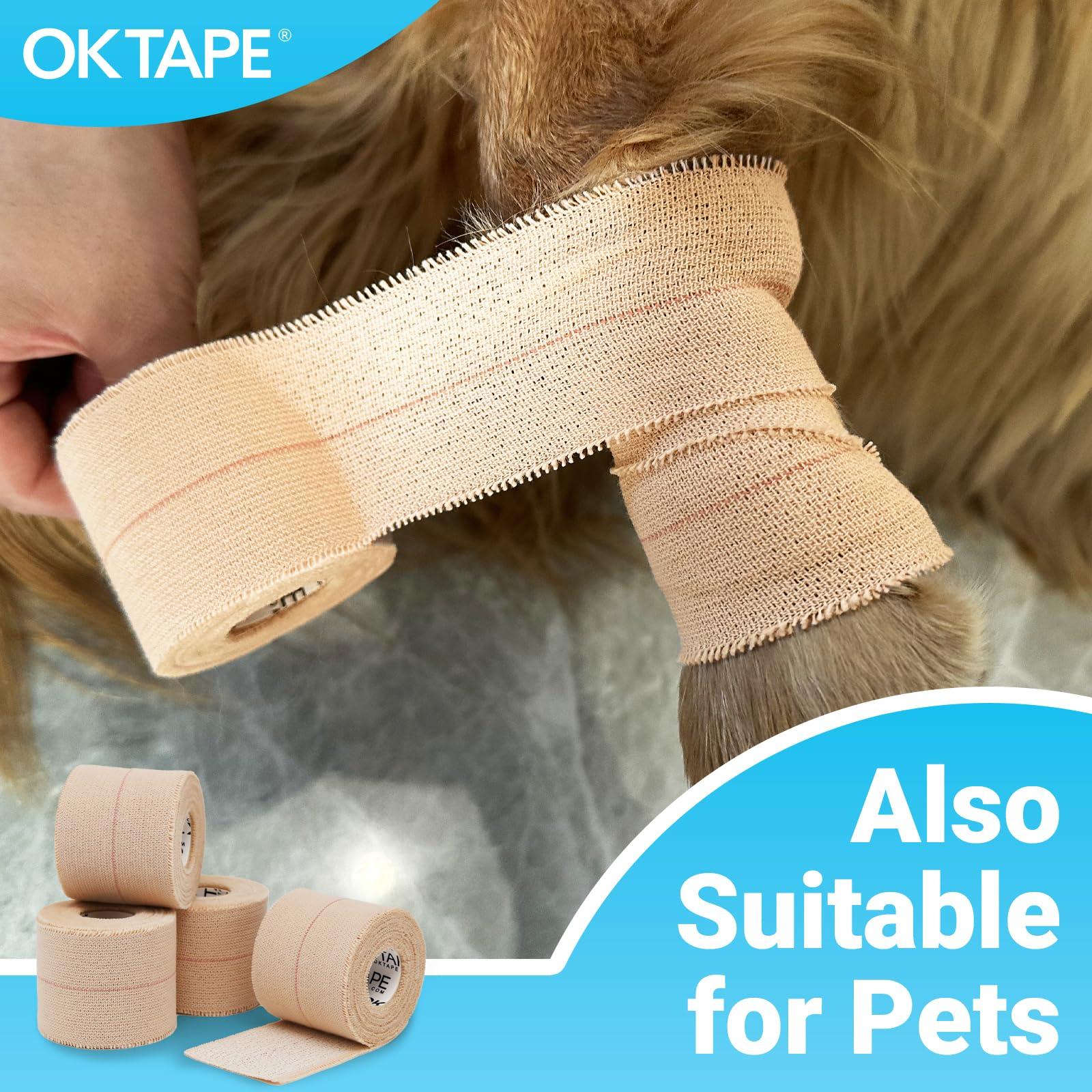 OK TAPE OK TAPE Elastic Adhesive Tape Bandage Tape Wrap - 4 Rolls, Flexible Stretch Bandages for Sports Ankle, Knee and Wrist Sprains (Beige,2 Inch Wide)