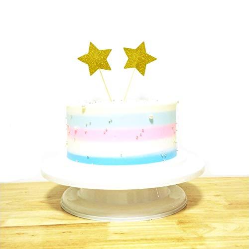 TooMeeCrafts TooMeeCrafts Double Sided Gold Glitter Star Cake Topper for Twinkle Twinkle Little Star Baby Shower Theme Decoration Pack of 12
